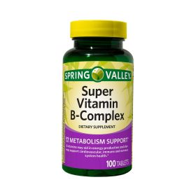 Spring Valley Super Vitamin B-Complex Tablets Dietary Supplement;  100 Count
