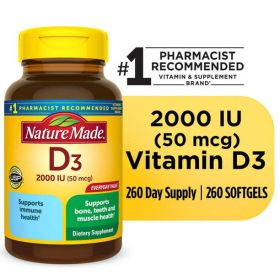 Nature Made Vitamin D3 2000 IU (50 mcg) Softgels;  260 Count