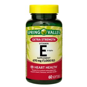 Spring Valley Extra Strength Vitamin E D-Alpha Softgels Supplement;  670 mg (1; 000 IU);  60 Count