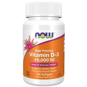 NOW Supplements, Vitamin D-3 10,000 IU, Highest Potency, Structural Support*, 120 Softgels