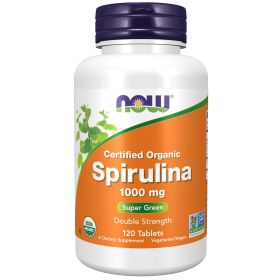 NOW Supplements, Certified Organic, Spirulina 1000 mg (Double Strength), Rich in Beta-Carotene (Vitamin A) and B-12 with naturally occurring GLA , 120