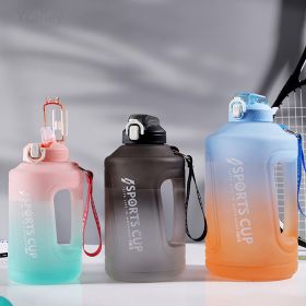 YCALLEY Sport Water Bottle Reminder Silicone Sith Straw Waterbottle Items Fitness Big Bottles 1500ML / 2300ML / 3800ML Sport (Color: Pink greenish, size: 2300ml)