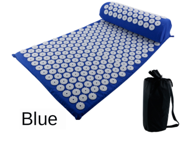 Yoga Massage Mat Acupressure Relieve Stress Back Cushion Massage Yoga Mat Back Pain Relief Needle Pad With Pillow (Color: Blue, Ships From: China)