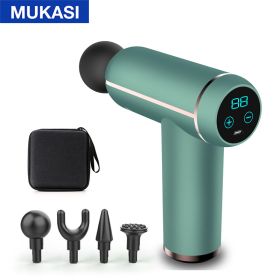 MUKASI LCD Display Massage Gun Portable Percussion Pistol Massager For Body Neck Deep Tissue Muscle Relaxation Gout Pain Relief (Color: Green LCD With Bag)