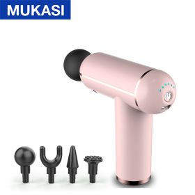 MUKASI LCD Display Massage Gun Portable Percussion Pistol Massager For Body Neck Deep Tissue Muscle Relaxation Gout Pain Relief (Color: Pink Button)