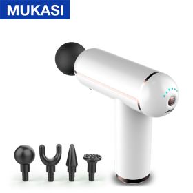 MUKASI LCD Display Massage Gun Portable Percussion Pistol Massager For Body Neck Deep Tissue Muscle Relaxation Gout Pain Relief (Color: White Button)