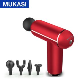 MUKASI LCD Display Massage Gun Portable Percussion Pistol Massager For Body Neck Deep Tissue Muscle Relaxation Gout Pain Relief (Color: Red Button)