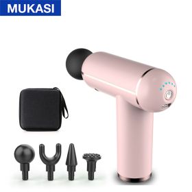 MUKASI LCD Display Massage Gun Portable Percussion Pistol Massager For Body Neck Deep Tissue Muscle Relaxation Gout Pain Relief (Color: Pink Button With Bag)