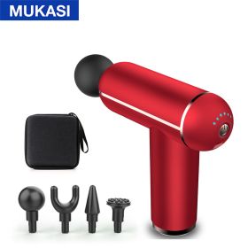 MUKASI LCD Display Massage Gun Portable Percussion Pistol Massager For Body Neck Deep Tissue Muscle Relaxation Gout Pain Relief (Color: Red Button With Bag)