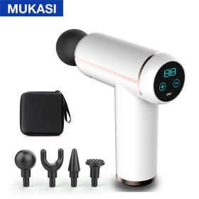 MUKASI LCD Display Massage Gun Portable Percussion Pistol Massager For Body Neck Deep Tissue Muscle Relaxation Gout Pain Relief (Color: White LCD With Bag)