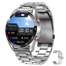 New ECG+PPG Bluetooth Call Smart Watch Men Smart Clock Sports Fitness Tracker Smartwatch For Android IOS PK I9 Smart Watch (Color: Silver steel belt, size: As shown)