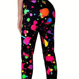Throwing Print Butt-Lifting Sexy Yoga Pants, High Waist Slim Fit Mid-Stretch Fitness Workout Pants, Women's Activewear (Color: Multicolor, size: XXL(14))