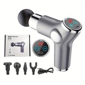 High Frequency Massage Gun Mini LCD 32 Speeds Fascia Gun Muscle Massager Relaxation Body Relax Fitness (Color: Grey)