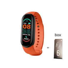 M6 Smart Bracelet Men Fitness Smart Wristband Women Sports Tracker Smart Watch Play Music Bracelet M6 Band For Adriod IOS (Color: Orange with Box)