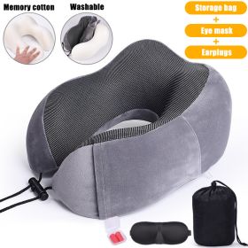U Shaped Memory Foam Neck Pillows Soft Slow Rebound Space Travel Pillow Massage Sleeping Airplane Pillow Neck Cervical Bedding (Color: Upgrade B Grey, Ships From: China)