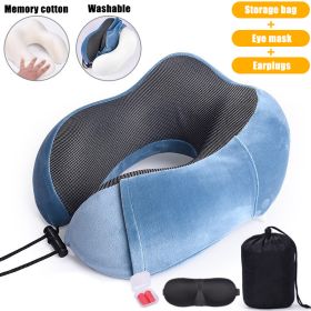U Shaped Memory Foam Neck Pillows Soft Slow Rebound Space Travel Pillow Massage Sleeping Airplane Pillow Neck Cervical Bedding (Color: Upgrade B Light Blue, Ships From: China)