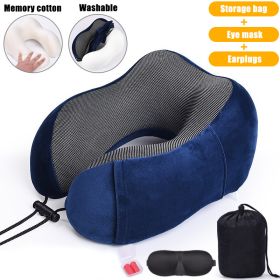 U Shaped Memory Foam Neck Pillows Soft Slow Rebound Space Travel Pillow Massage Sleeping Airplane Pillow Neck Cervical Bedding (Color: Upgrade B Navy Blue, Ships From: China)