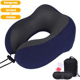 U Shaped Memory Foam Neck Pillows Soft Slow Rebound Space Travel Pillow Massage Sleeping Airplane Pillow Neck Cervical Bedding (Color: Upgrade A Navy Blue, Ships From: China)