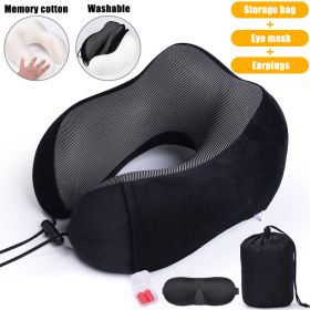 U Shaped Memory Foam Neck Pillows Soft Slow Rebound Space Travel Pillow Massage Sleeping Airplane Pillow Neck Cervical Bedding (Color: Upgrade B Black, Ships From: China)