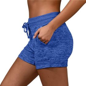 Women's bottoming quick-drying shorts yoga pants casual sports waist tie elastic shorts (Color: Blue, size: L)
