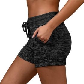 Women's bottoming quick-drying shorts yoga pants casual sports waist tie elastic shorts (Color: Black, size: XXXXXL)