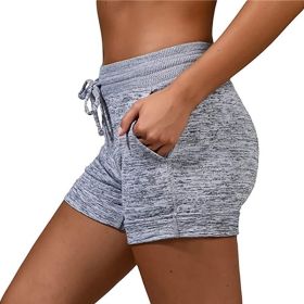 Women's bottoming quick-drying shorts yoga pants casual sports waist tie elastic shorts (Color: Light gray, size: XL)