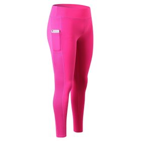 High Waist Yoga Pants with Pockets, Tummy Control Workout Running Yoga Leggings for Women (Color: Rose, size: L)