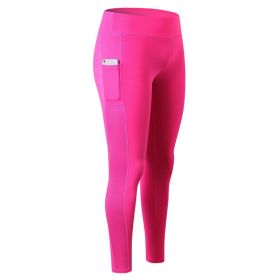 High Waist Yoga Pants with Pockets, Tummy Control Workout Running Yoga Leggings for Women (Color: Rose, size: L)