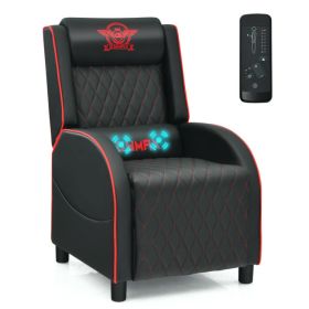 Massage Gaming Recliner Chair with Headrest and Adjustable Backrest for Home Theater (Color: Red)