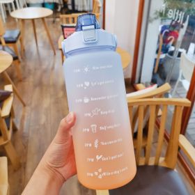 2 Liter Water Bottle With Straw Motivational Water Jug Plastic Frosted Bottles With Time Marker Outdoor Sports Water Bottles Cup (Color: A-Blue Orange)