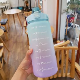 2 Liter Water Bottle With Straw Motivational Water Jug Plastic Frosted Bottles With Time Marker Outdoor Sports Water Bottles Cup (Color: A-Green Purple)