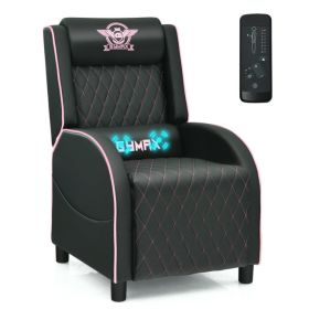 Massage Gaming Recliner Chair with Headrest and Adjustable Backrest for Home Theater (Color: Pink)