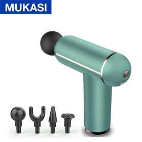 MUKASI LCD Display Massage Gun Portable Percussion Pistol Massager For Body Neck Deep Tissue Muscle Relaxation Gout Pain Relief (Color: Green Button)