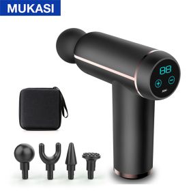 MUKASI LCD Display Massage Gun Portable Percussion Pistol Massager For Body Neck Deep Tissue Muscle Relaxation Gout Pain Relief (Color: Black LCD With Bag)